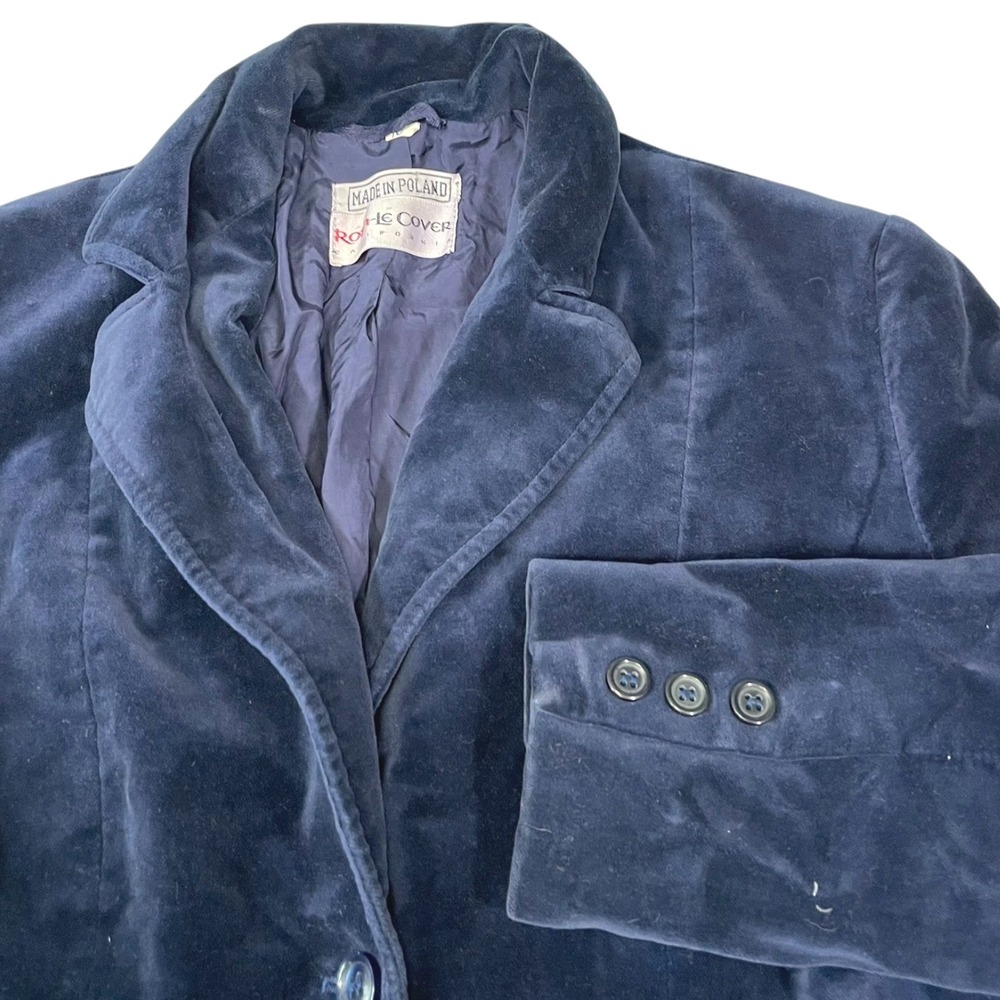 Vintage Roth Le Cover 10 Navy Blue Velvet Blazer Notched Lapel Dark Academia